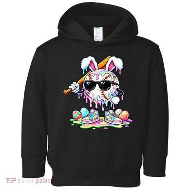 Cool Baseball Drip Bunny Rabbit Easter Toddler Hoodie