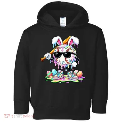 Cool Baseball Drip Bunny Rabbit Easter Toddler Hoodie