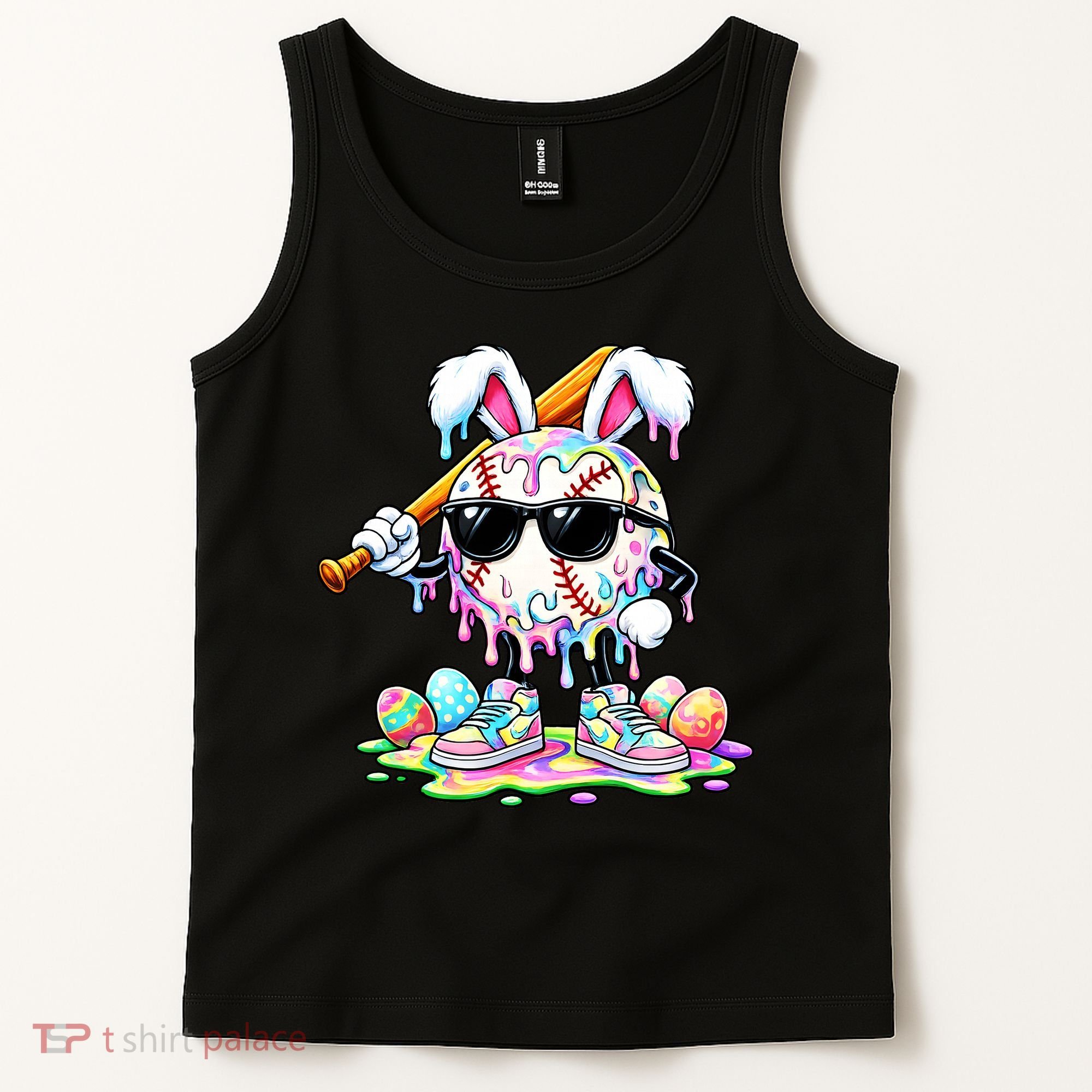 Cool Baseball Drip Bunny Rabbit Easter Tank Top