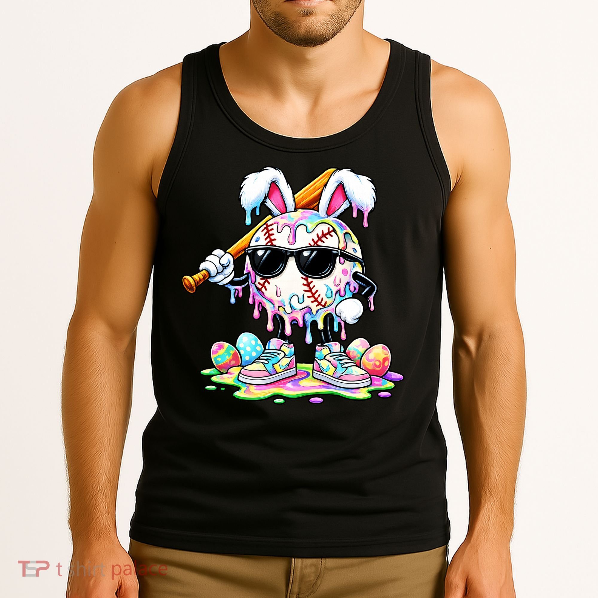 Cool Baseball Drip Bunny Rabbit Easter Tank Top