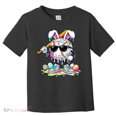 Cool Baseball Drip Bunny Rabbit Easter Toddler T-Shirt