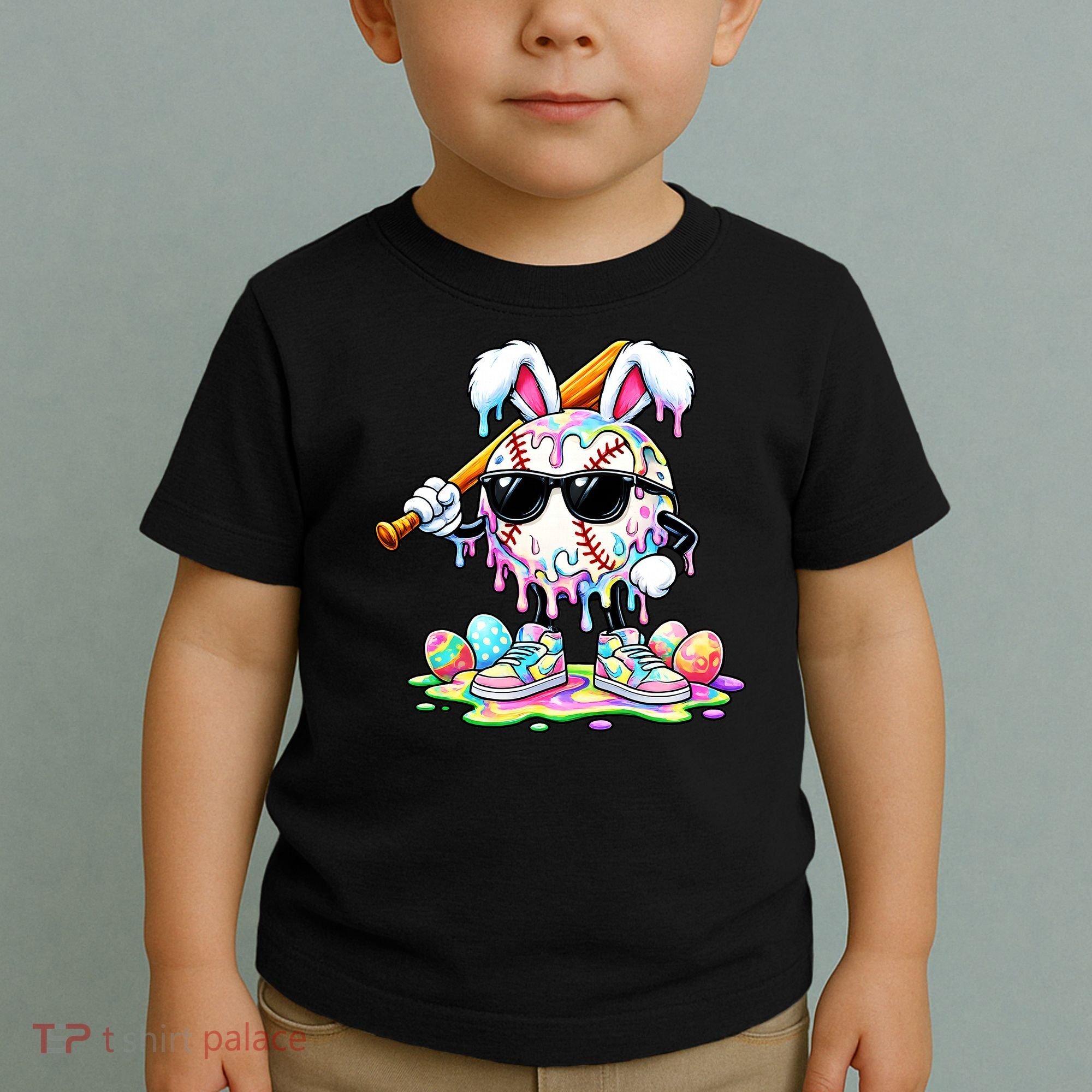 Cool Baseball Drip Bunny Rabbit Easter Toddler T-Shirt