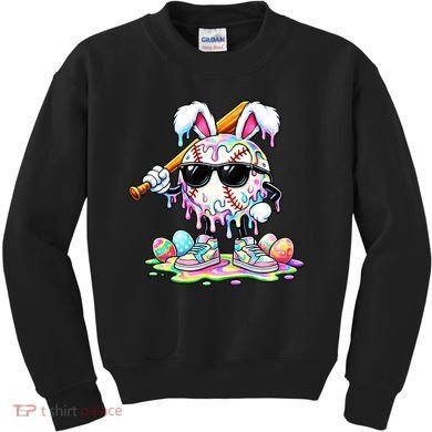 Cool Baseball Drip Bunny Rabbit Easter Kids Sweatshirt