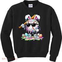 Cool Baseball Drip Bunny Rabbit Easter Kids Sweatshirt thumb 0