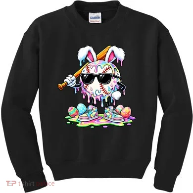 Cool Baseball Drip Bunny Rabbit Easter Kids Sweatshirt