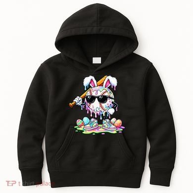 Cool Baseball Drip Bunny Rabbit Easter Kids Hoodie