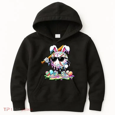 Cool Baseball Drip Bunny Rabbit Easter Kids Hoodie