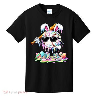 Cool Baseball Drip Bunny Rabbit Easter Kids T-Shirt