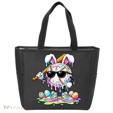 Cool Baseball Drip Bunny Rabbit Easter Tote Bag