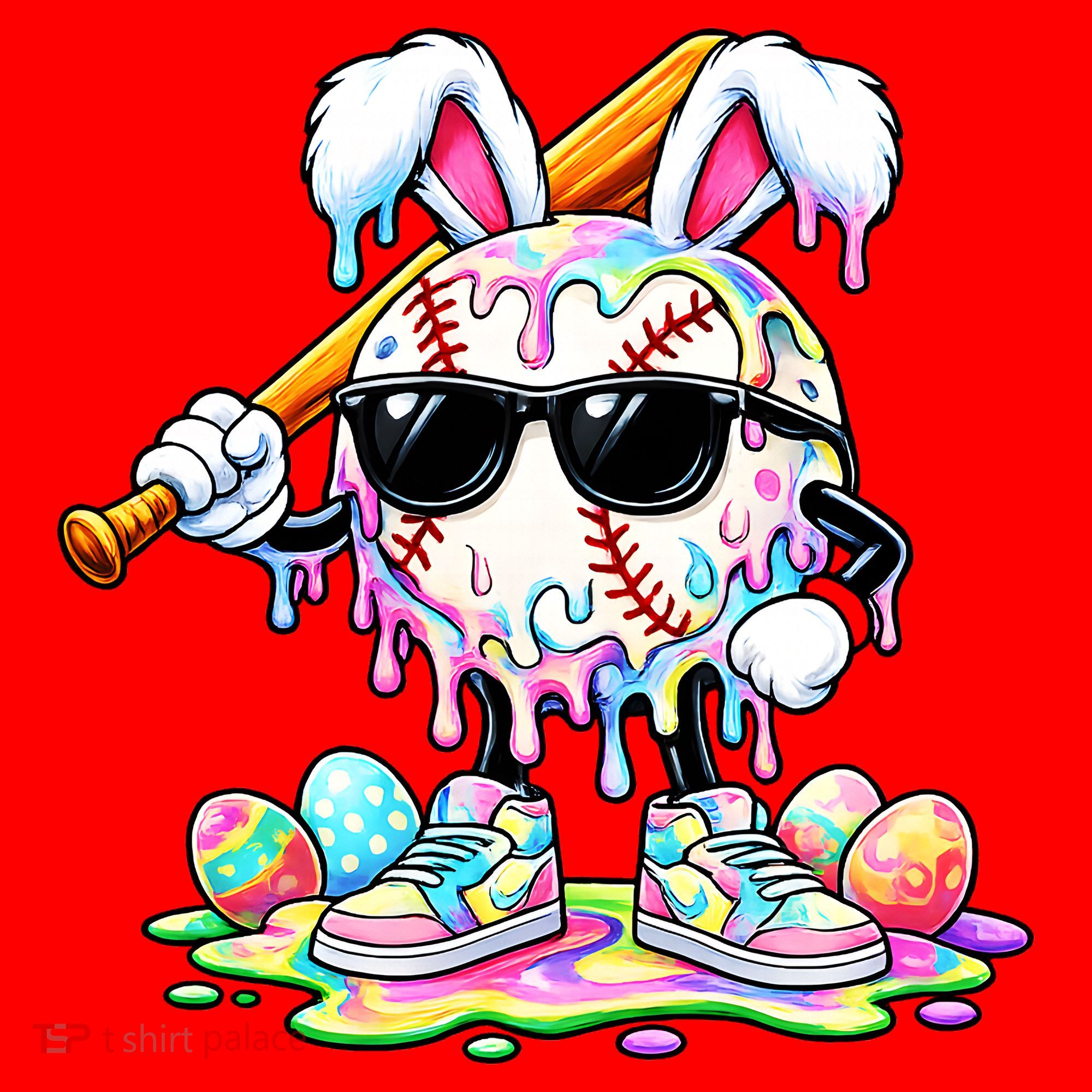 Cool Baseball Drip Bunny Rabbit Easter Santa Hat