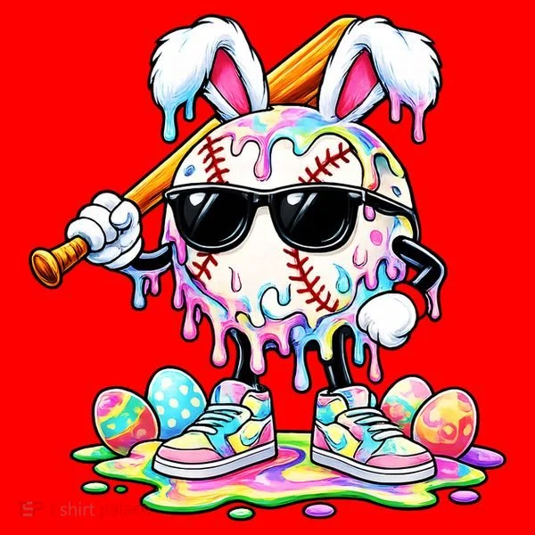 Cool Baseball Drip Bunny Rabbit Easter Santa Hat