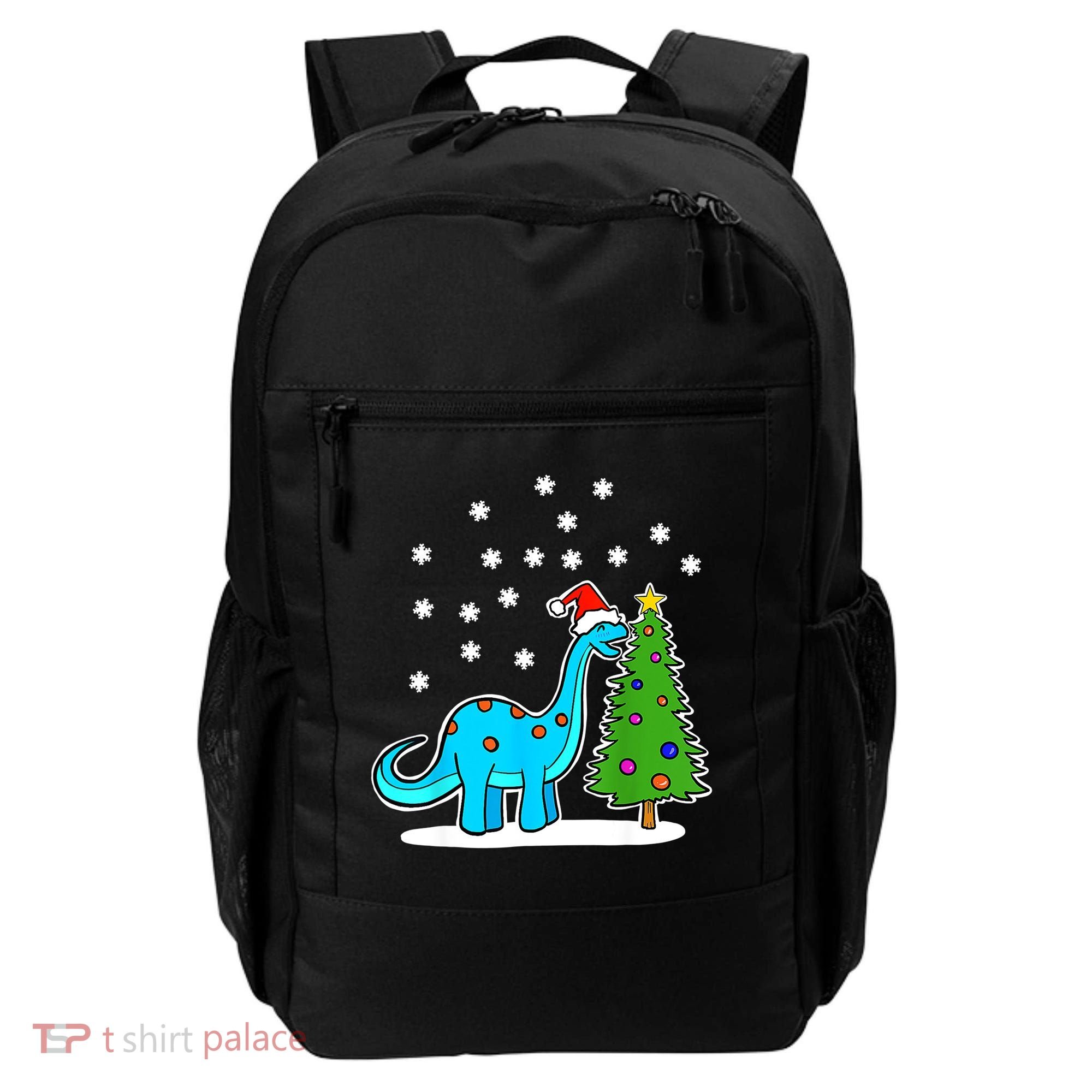 Christmas Brachiosaurus Dinosaur Eating A Christmas Tree Backpack