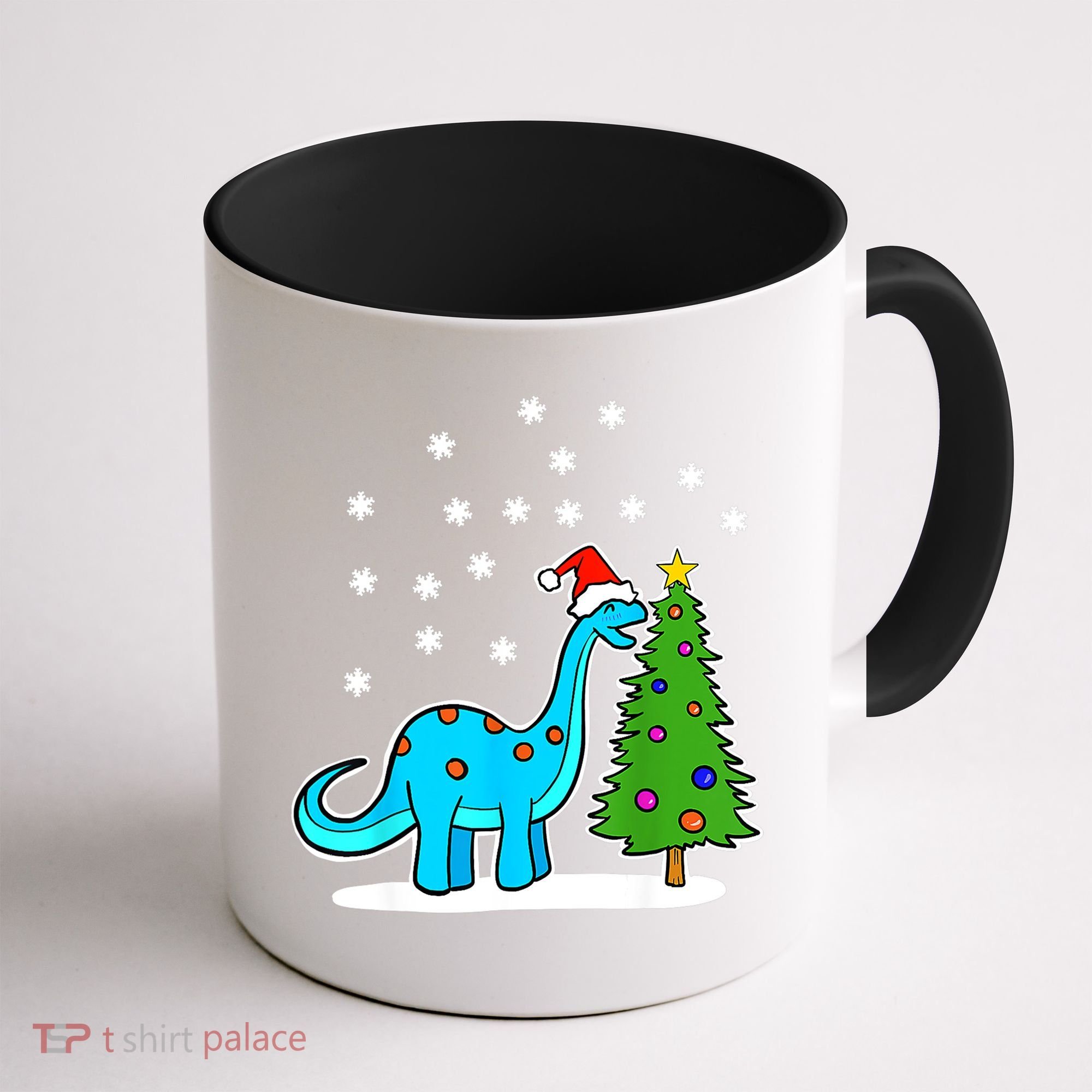 Christmas Brachiosaurus Dinosaur Eating A Christmas Tree Coffee Mug