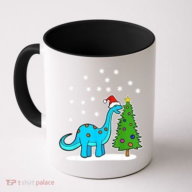 Christmas Brachiosaurus Dinosaur Eating A Christmas Tree Coffee Mug