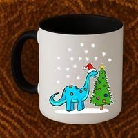 Christmas Brachiosaurus Dinosaur Eating A Christmas Tree Coffee Mug thumb 2