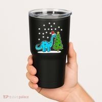 Christmas Brachiosaurus Dinosaur Eating A Christmas Tree Tumbler thumb 2