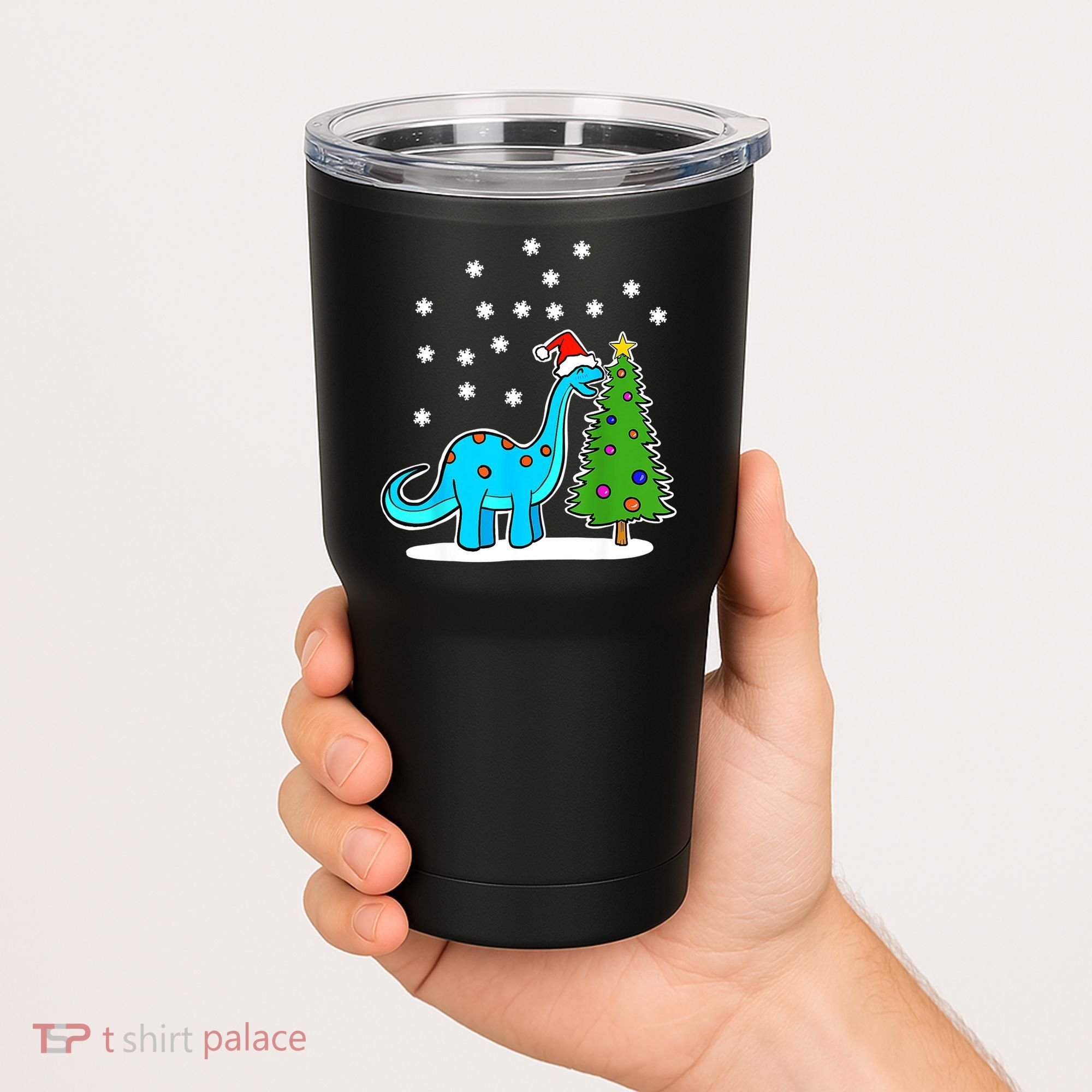 Christmas Brachiosaurus Dinosaur Eating A Christmas Tree Tumbler