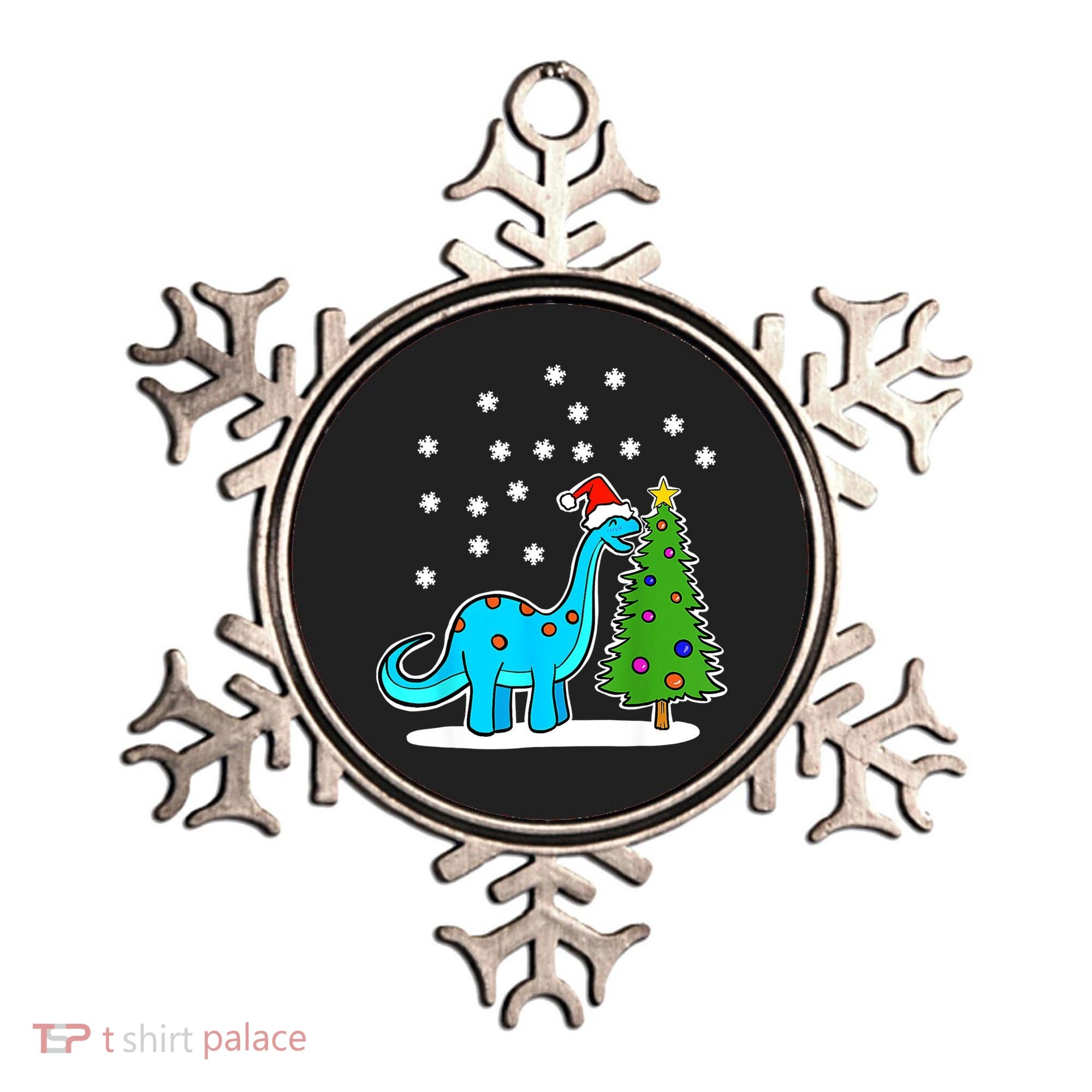 Christmas Brachiosaurus Dinosaur Eating A Christmas Tree Ornament