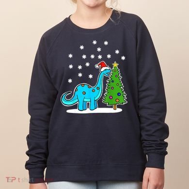 Christmas Brachiosaurus Dinosaur Eating A Christmas Tree Women's Sweatshirt