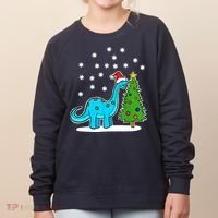 Christmas Brachiosaurus Dinosaur Eating A Christmas Tree Women's Sweatshirt thumb 0