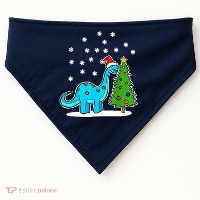 Christmas Brachiosaurus Dinosaur Eating A Christmas Tree USA-Made Doggie Bandana