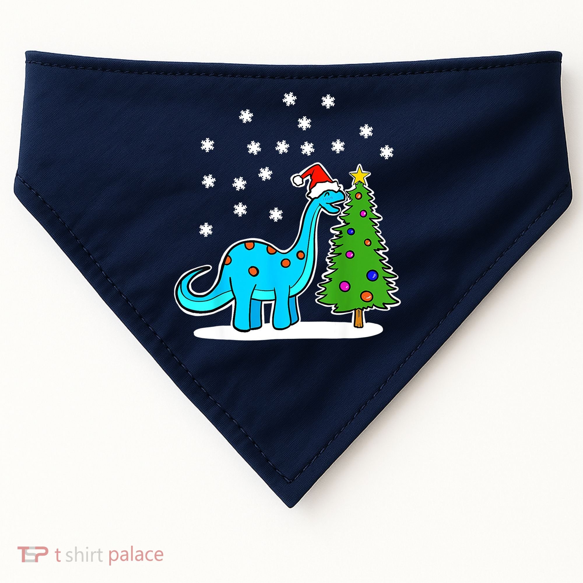 Christmas Brachiosaurus Dinosaur Eating A Christmas Tree USA-Made Doggie Bandana