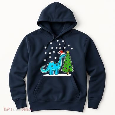 Christmas Brachiosaurus Dinosaur Eating A Christmas Tree Hoodie