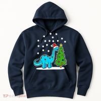 Christmas Brachiosaurus Dinosaur Eating A Christmas Tree Hoodie thumb 0