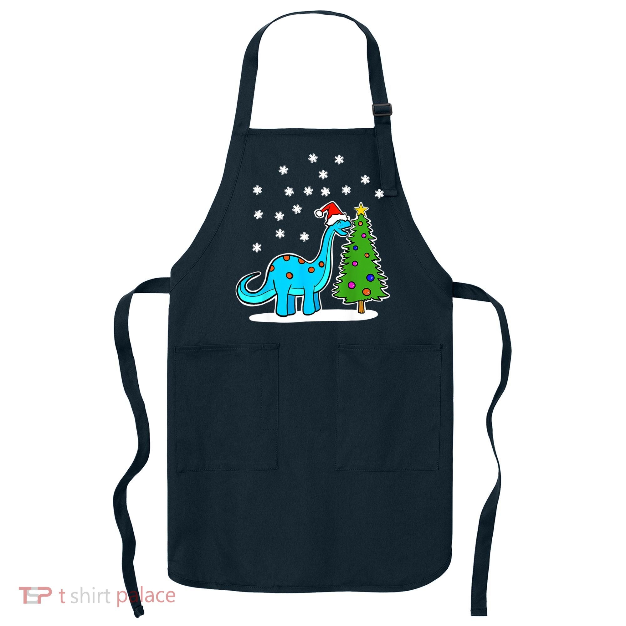 Christmas Brachiosaurus Dinosaur Eating A Christmas Tree Apron