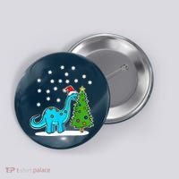 Christmas Brachiosaurus Dinosaur Eating A Christmas Tree Button thumb 0