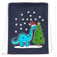 Christmas Brachiosaurus Dinosaur Eating A Christmas Tree Drawstring Bag thumb 0