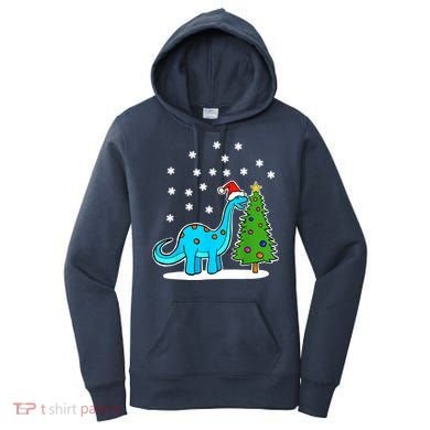 Christmas Brachiosaurus Dinosaur Eating A Christmas Tree Women's Hoodie