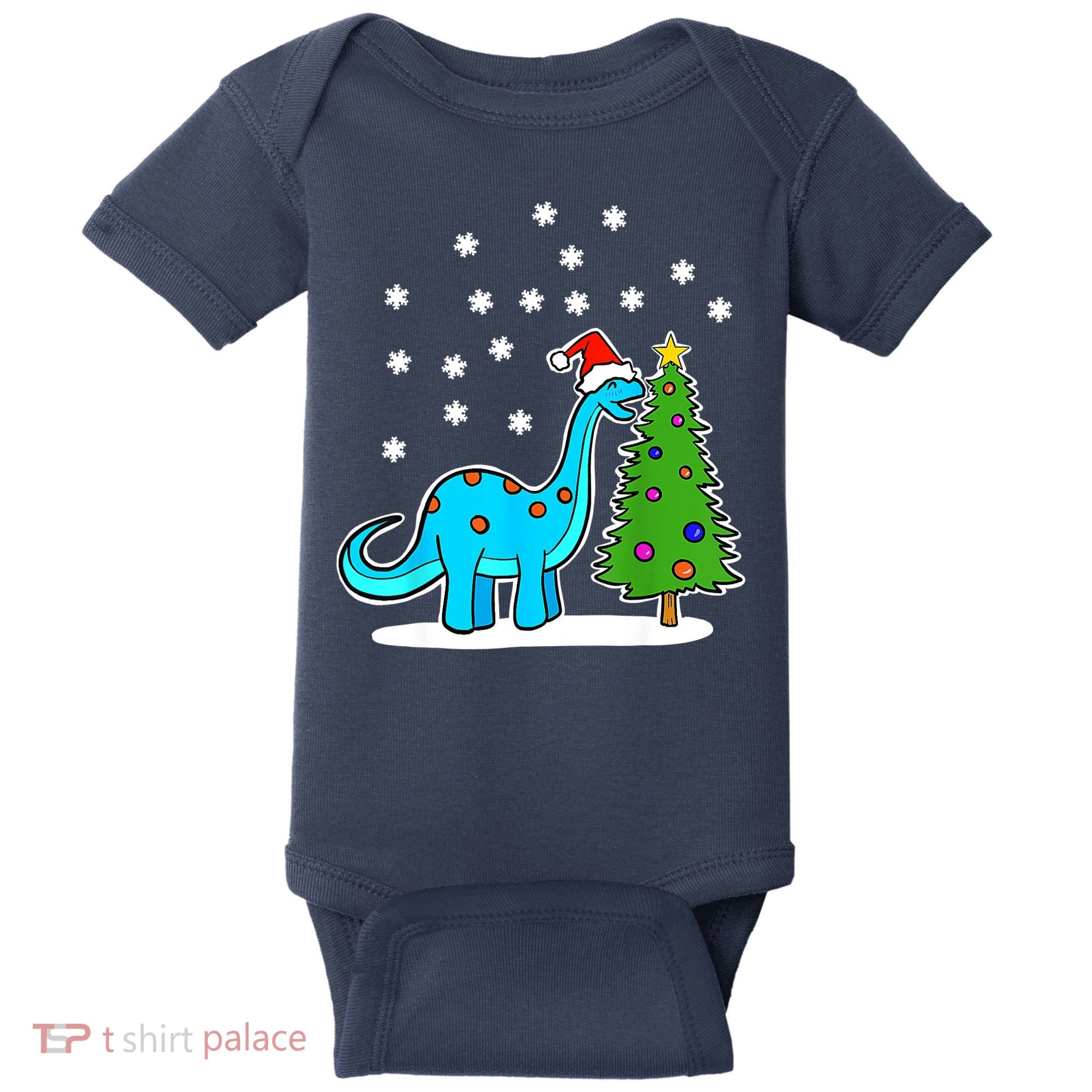 Christmas Brachiosaurus Dinosaur Eating A Christmas Tree Baby Bodysuit