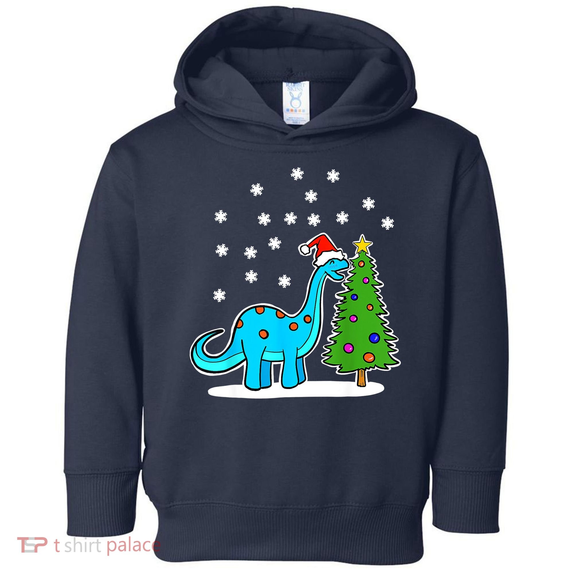 Christmas Brachiosaurus Dinosaur Eating A Christmas Tree Toddler Hoodie