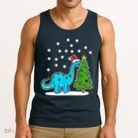 Christmas Brachiosaurus Dinosaur Eating A Christmas Tree Tank Top thumb 3