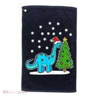 Christmas Brachiosaurus Dinosaur Eating A Christmas Tree Golf Towel thumb 0
