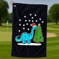 Christmas Brachiosaurus Dinosaur Eating A Christmas Tree Golf Towel thumb 1