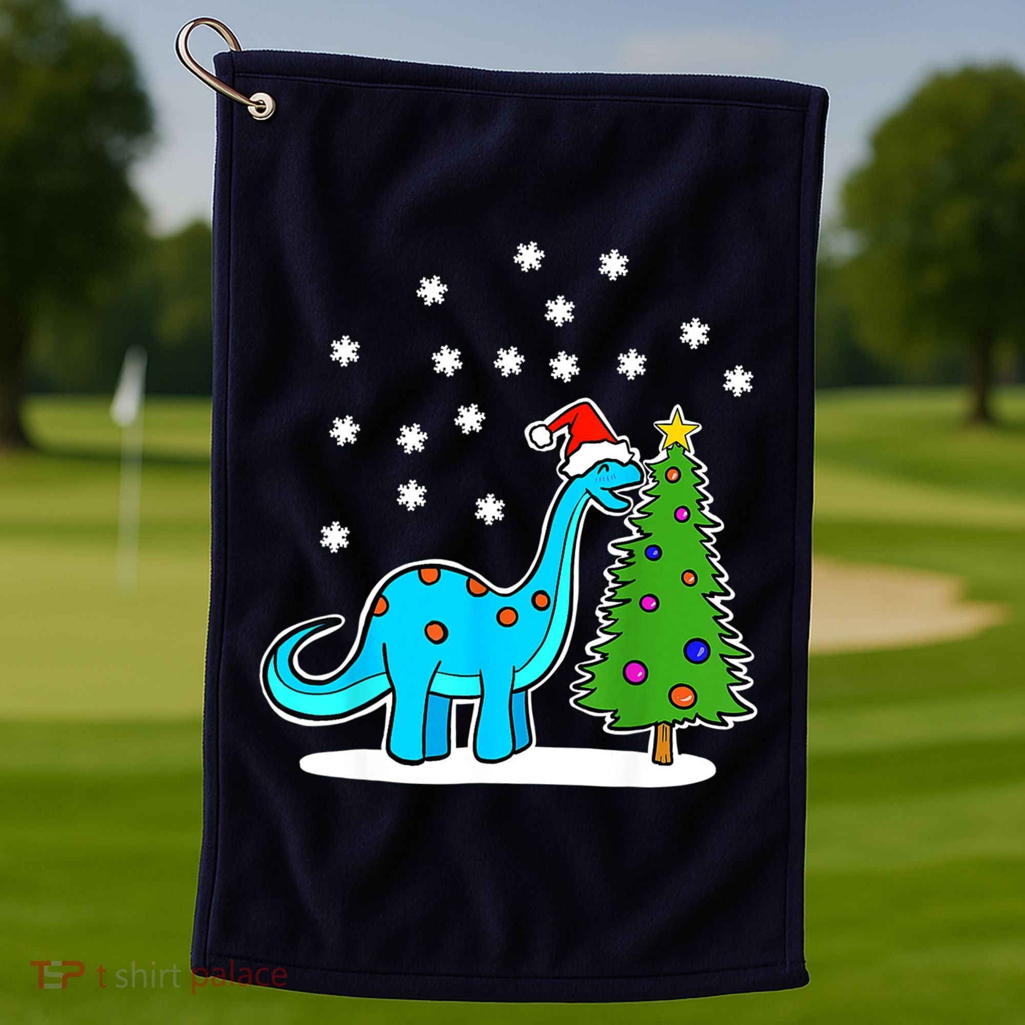 Christmas Brachiosaurus Dinosaur Eating A Christmas Tree Golf Towel