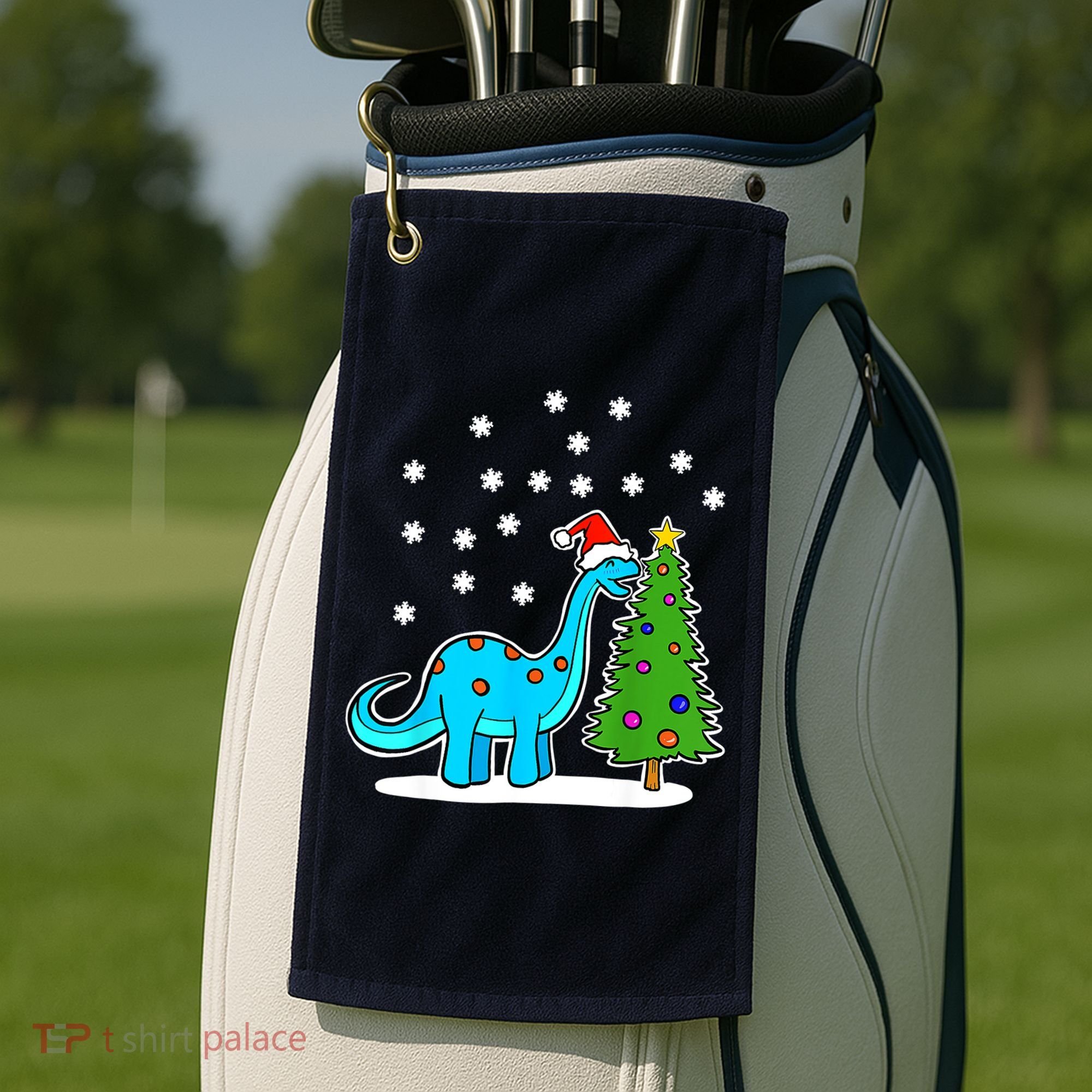 Christmas Brachiosaurus Dinosaur Eating A Christmas Tree Golf Towel