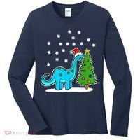 Christmas Brachiosaurus Dinosaur Eating A Christmas Tree Women's Long Sleeve Shirt thumb 0