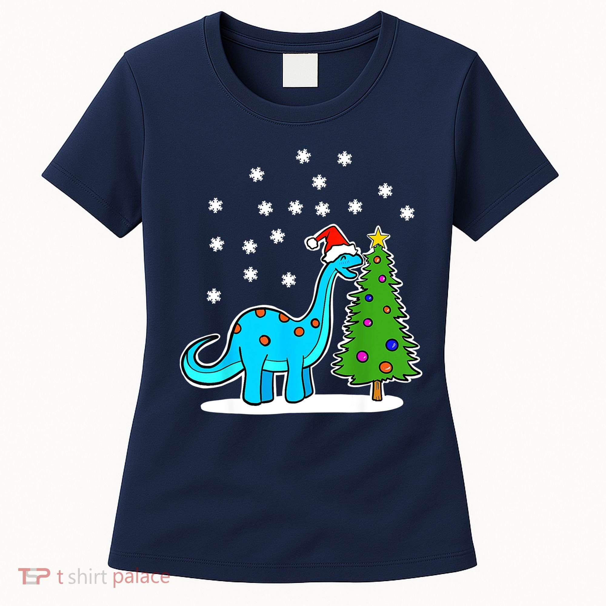 Christmas Brachiosaurus Dinosaur Eating A Christmas Tree Women's T-Shirt