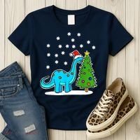Christmas Brachiosaurus Dinosaur Eating A Christmas Tree Women's T-Shirt thumb 3