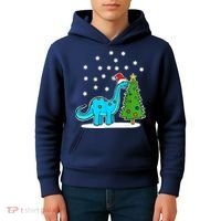 Christmas Brachiosaurus Dinosaur Eating A Christmas Tree Kids Hoodie thumb 4