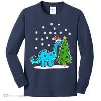 Christmas Brachiosaurus Dinosaur Eating A Christmas Tree Kids Long Sleeve Shirt thumb 0