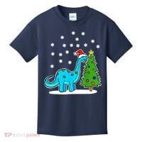 Christmas Brachiosaurus Dinosaur Eating A Christmas Tree Kids T-Shirt thumb 0