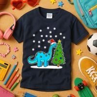 Christmas Brachiosaurus Dinosaur Eating A Christmas Tree Kids T-Shirt thumb 3
