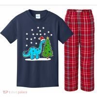 Christmas Brachiosaurus Dinosaur Eating A Christmas Tree Kids Plaid Pajama Set thumb 0