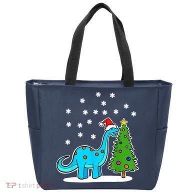Christmas Brachiosaurus Dinosaur Eating A Christmas Tree Tote Bag