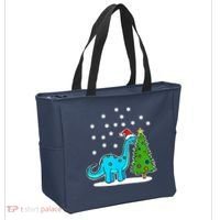 Christmas Brachiosaurus Dinosaur Eating A Christmas Tree Tote Bag thumb 2