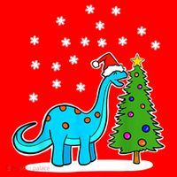 Christmas Brachiosaurus Dinosaur Eating A Christmas Tree Santa Hat thumb 1